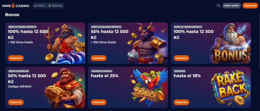 Bonos y promociones de Nine Casino para conocer las ofertas de depósito.