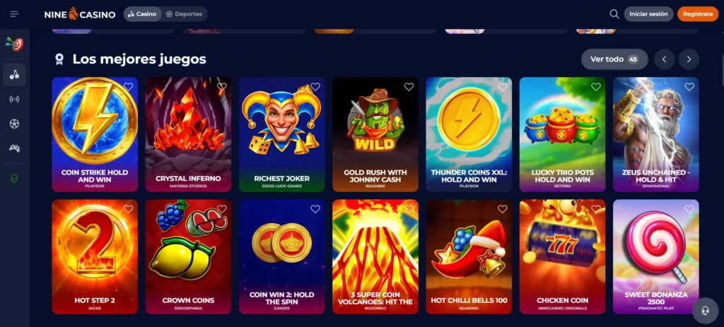 Juegos populares en Nine Casino para elegir las mejores tragamonedas.