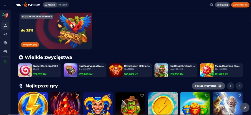 Strona główna Nine Casino z ofertami bonusów na łatwy start